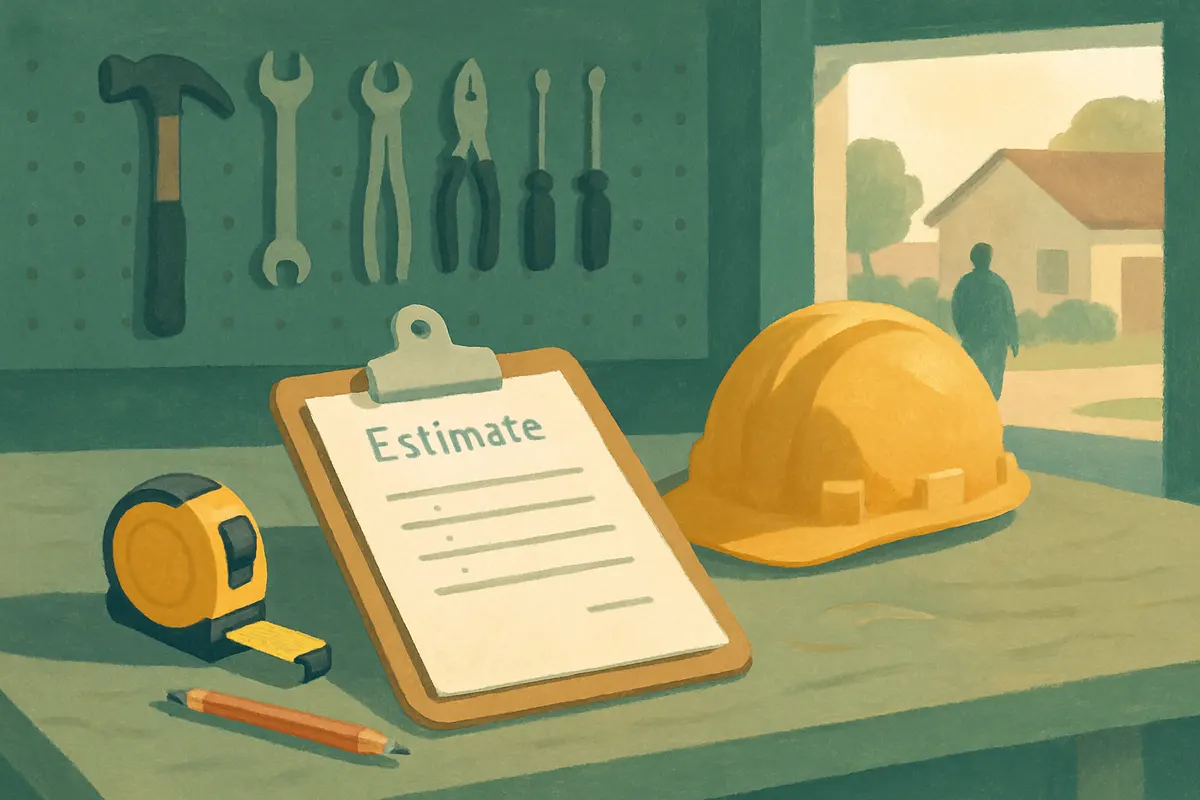 Homeowner and contractor reviewing a written estimate together at a kitchen table